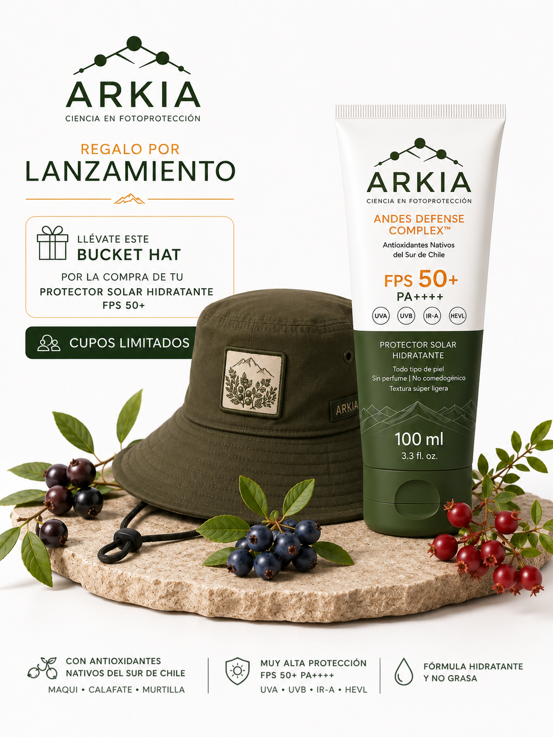 Pack Lanzamiento ARKIA — Protector Solar Hidratante FPS 50+ PA++++ + Bucket Hat